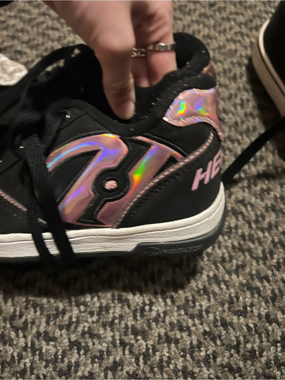 Kids Black Heelys Sneakers with Iridescent Pink Accents